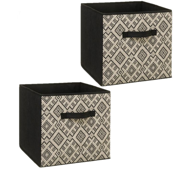 Lot De 2 Boites De Rangement Pliable Ethnique - 31 X 31 - Noir Et Blanc