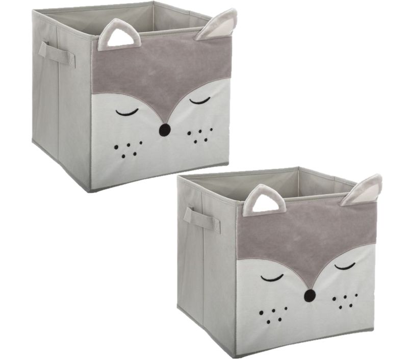 Lot De 2 Boîtes De Rangement Enfant Design Velours Douceur - L. 29 X L. 29 Cm - Gris