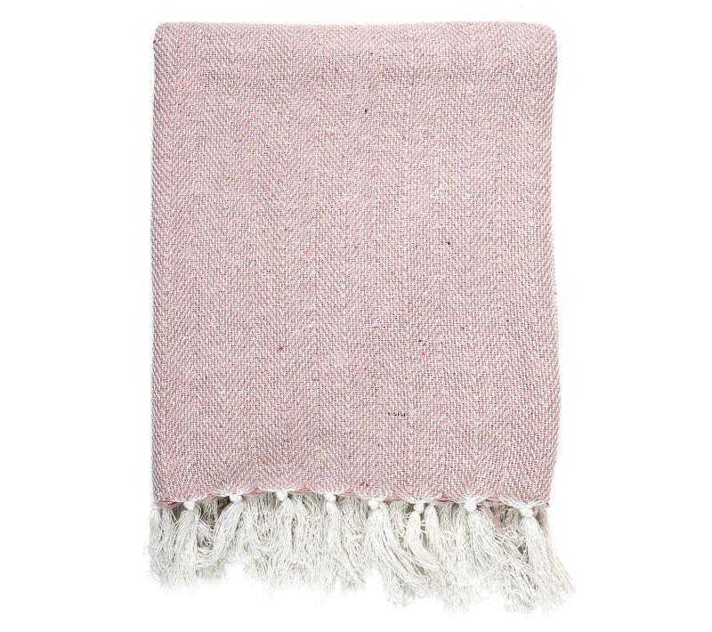 Plaid Imprimé Géométrique Avec Franges Nouées - 125x150cm - Rose