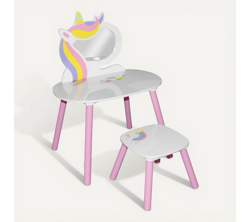 Coiffeuse Enfant Avec Miroir Et Tabouret Sweet Licorne En Mdf