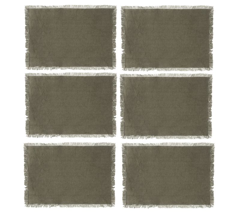 Lot De 6 Sets De Table Maha En Coton - Longueur 45 Cm X Largeur 30 Cm - Vert Kaki