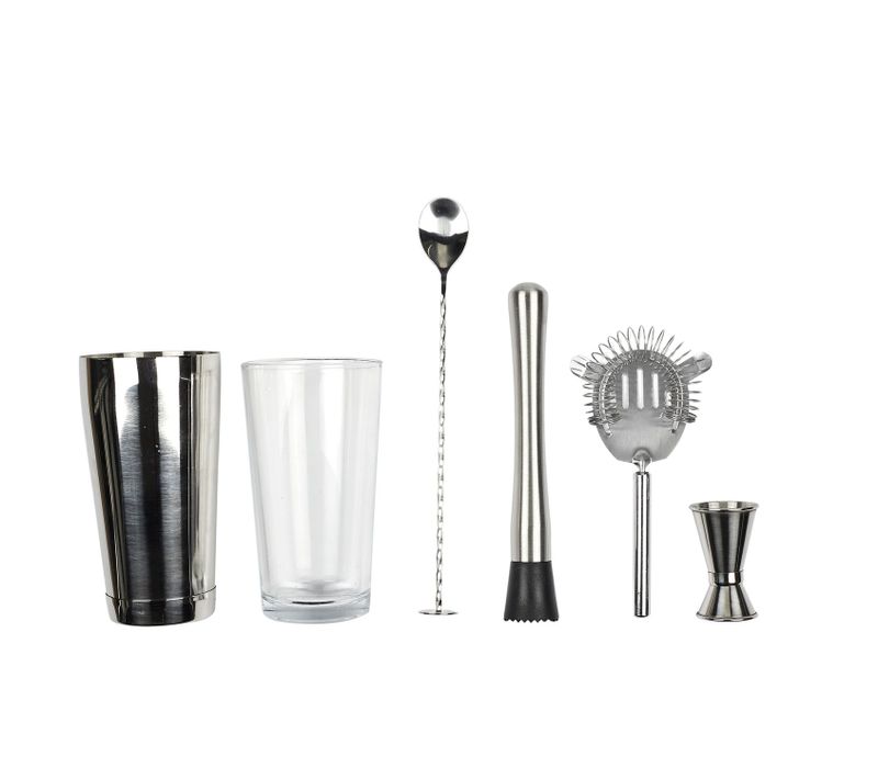 Coffret 5 Accessoires à Cocktail Et 50 Recettes - En Acier Inoxydable