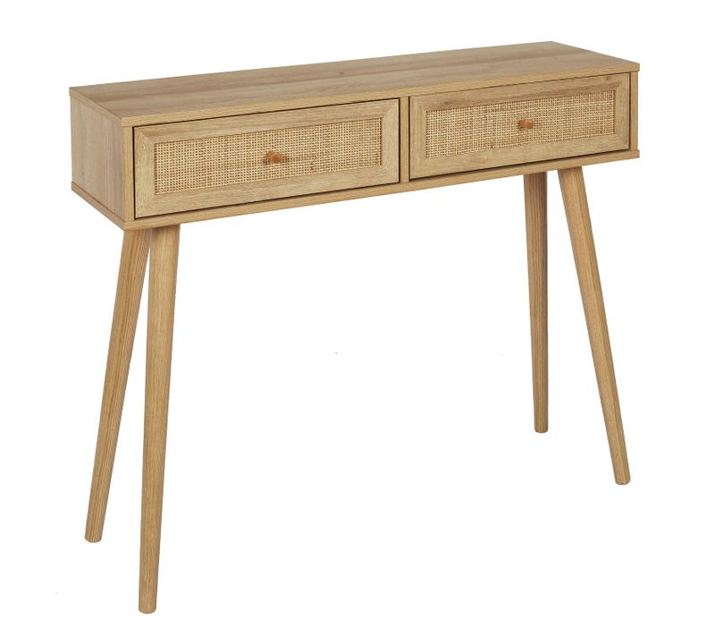 Console Bali à 2 Tiroirs Effet Cannage - Beige