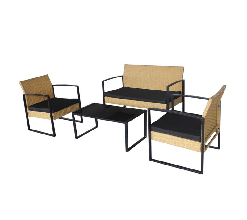 Salon De Jardin Alicante 4 Places Effet Cannage - Beige Et Noir