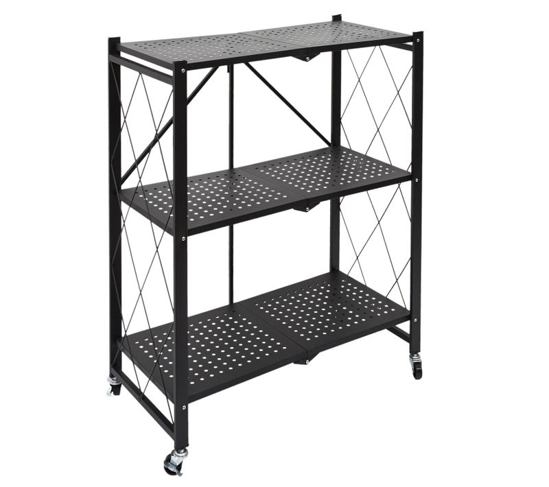 Etagère Pliable 3 Niveaux En Fer Et Polypropylène - Noir