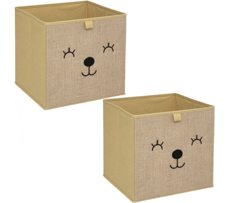 Lot De 2 Boîtes De Rangement Enfant Effet Jute Animal - L. 29 X L. 29 Cm - Marron