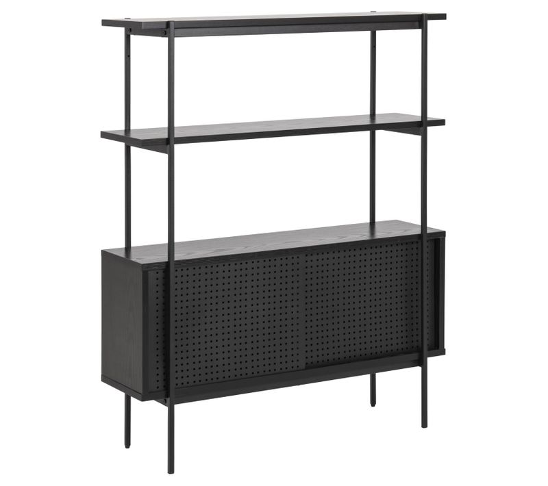 Bibliothèque En Mdf Et Métal Avec 2 Étagères Et 2 Portes Coulissantes - Noir