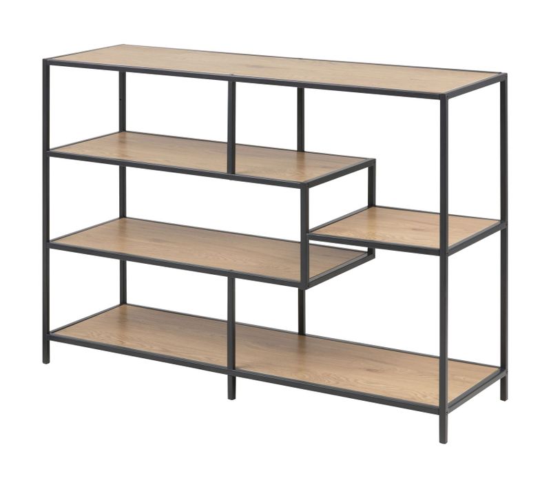 Bibliothèque Ouverte 4 Étagères En Mdf Et Métal - Beige Et Noir