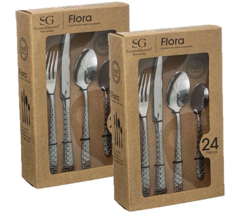 Lot De 2 Ménagères Flora En Acier Inoxydable - 48 Couverts - Argent