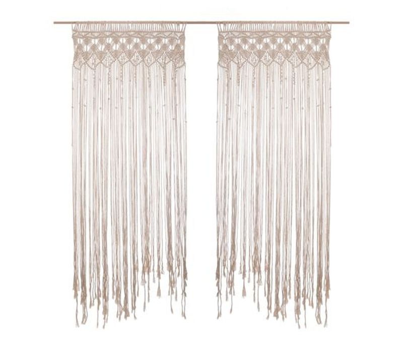 Lot De 2 Rideaux à Fil Détails Macramé Rituality - L. 90 X H. 200 Cm - Beige