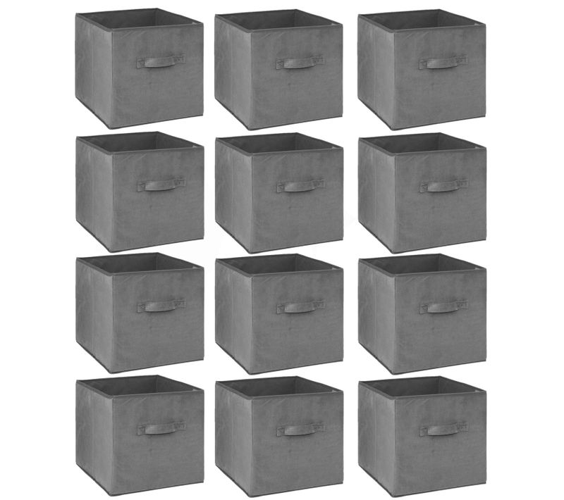 Lot De 12 Cubes De Rangement En Tissu L.31 X H. 15 Cm - Gris Foncé Chiné