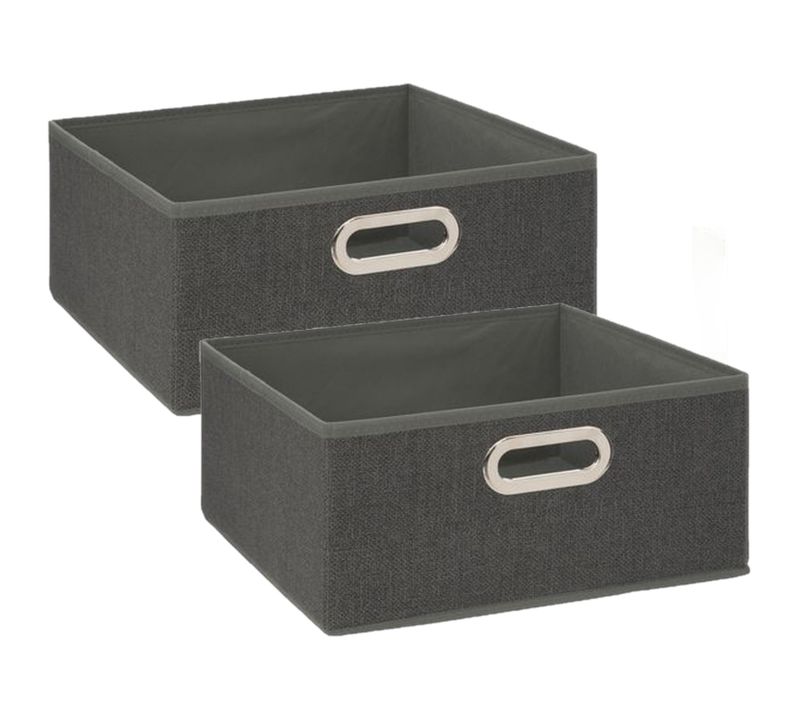 Lot De 2 Boites De Rangement En Tissu L.31 X H. 15 Cm - Gris Foncé Chiné