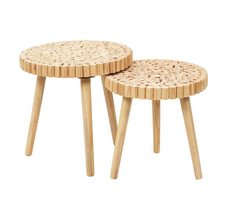 Duo De Tables Gigognes En Mdf Effet Rondins De Bois - Diam 40 Cm X H. 40 Cm Et Diam. 35 Cm X H. 35