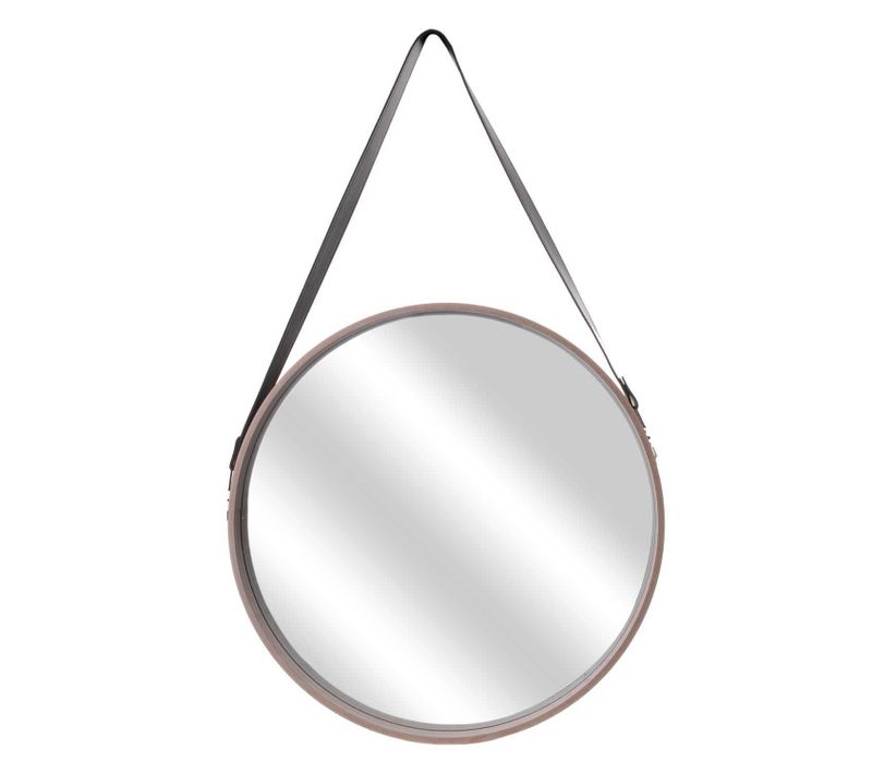 Miroir Rond à Suspendre Avec Une Anse - Diam. 50 Cm. - Beige