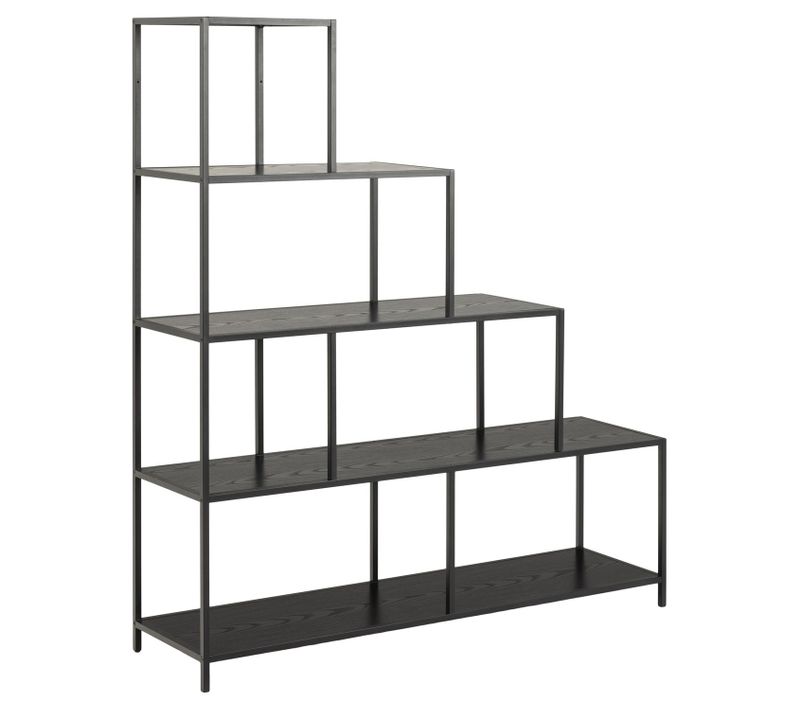 Bibliothèque En Escalier 4 Étagères Asymétriques En Mdf Et Métal - Noir
