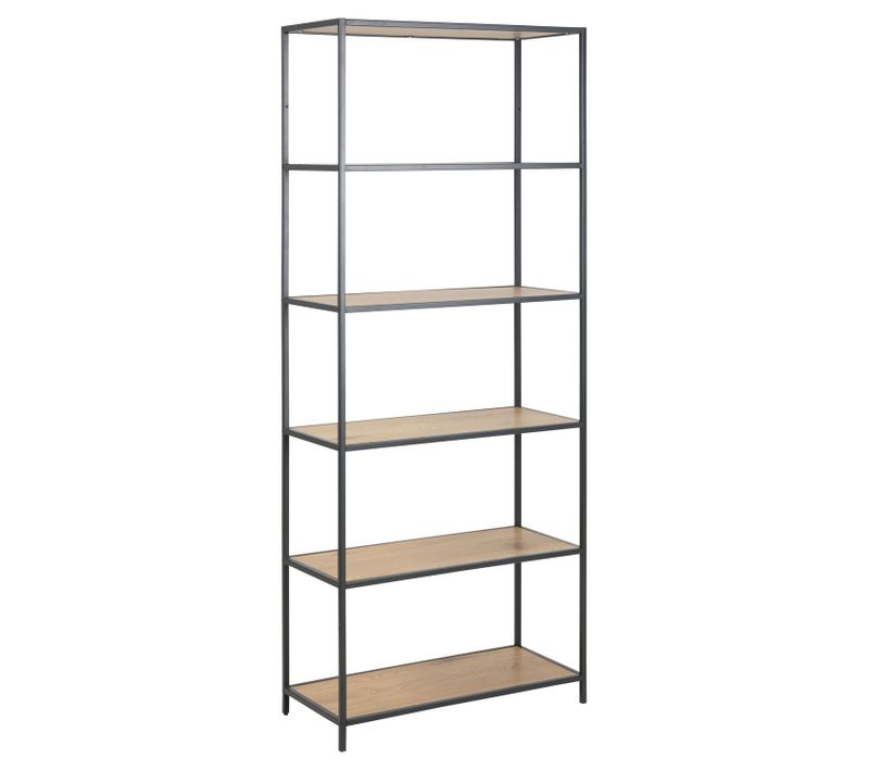 Grande Bibliothèque Droite 5 Niveaux En Mdf Et Métal - Noir Et Beige