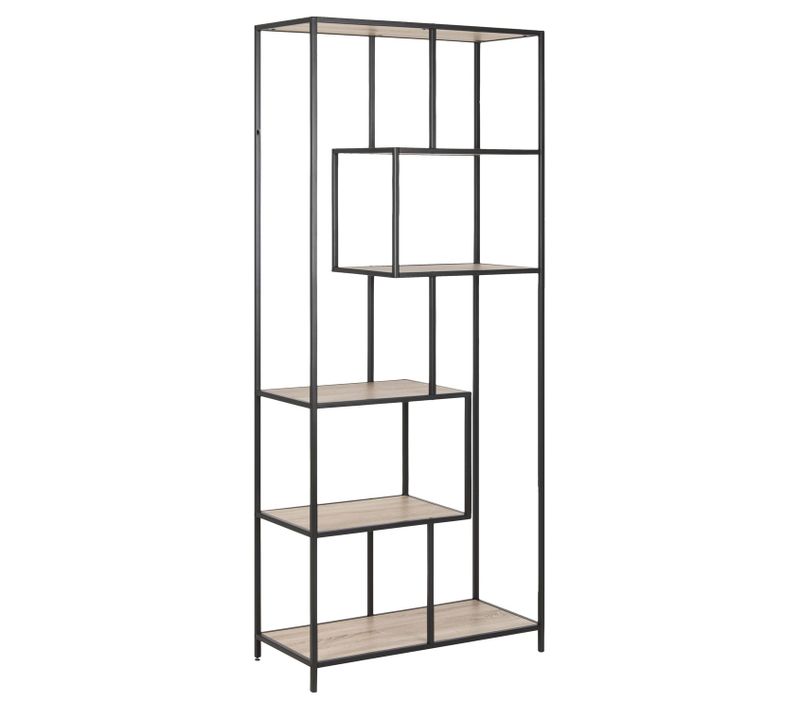 Bibliothèque 5 Étagères Asymétriques En Mdf Et Métal - Noir Et Beige