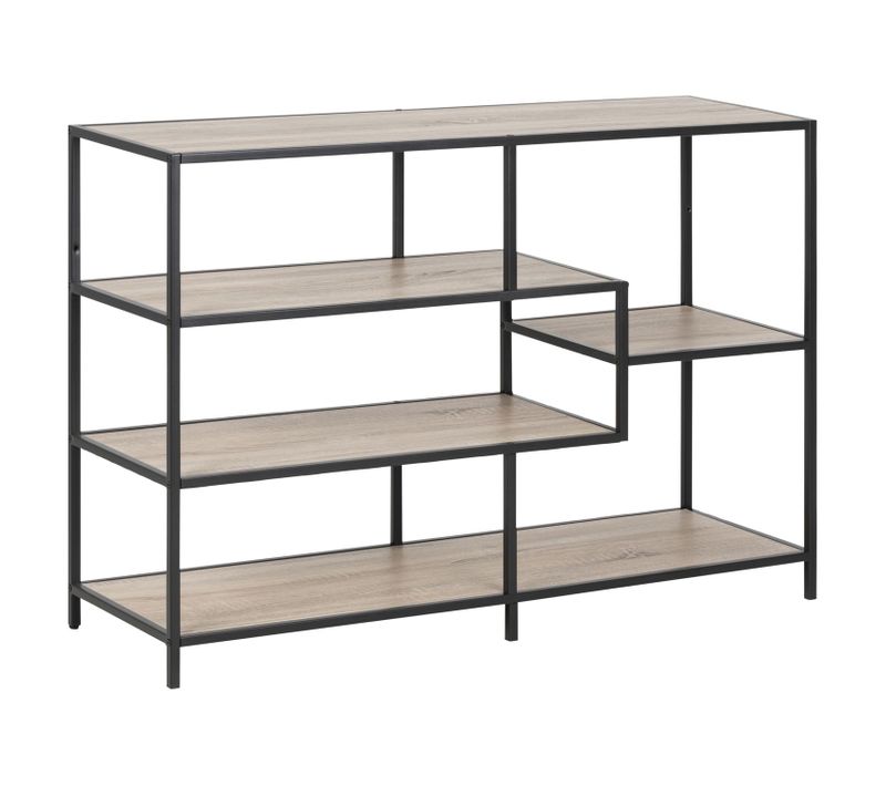 Bibliothèque 4 Étagères Asymétriques En Mdf Et Métal - Noir Et Beige