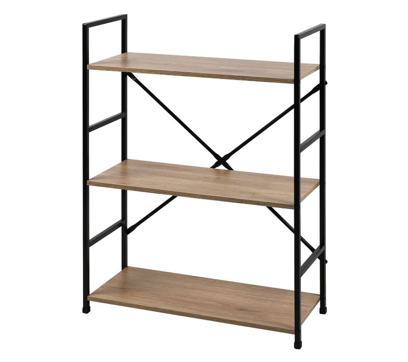 Etagère Droite Large 3 Niveaux Colorado H.48 En Métal Et Mdf - Beige Et Noir