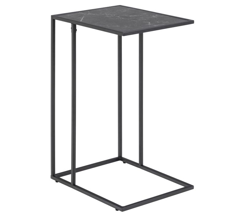 Table À Café Rectangulaire Haute Effet Marbre En Mélamine Et Métal - L. 43 Cm X H. 63