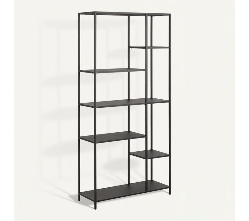 Bibliothèque 5 Niveaux Asymétrique En Métal - H.165 Cm - Noir