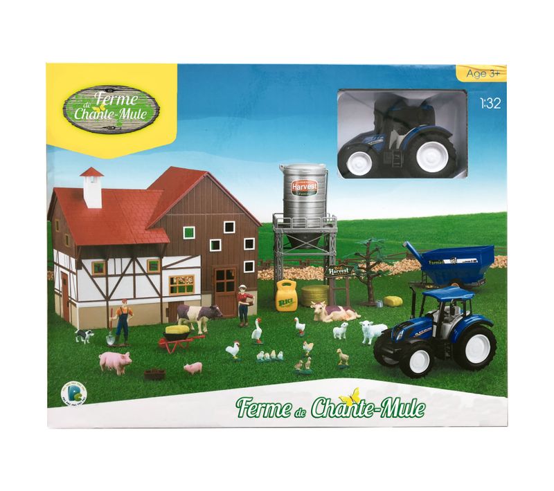 Coffret Ferme 1:32 Avec Tracteur New Holland, Bâtiment, Tour Silo à Grain, Animaux Et Fermiers