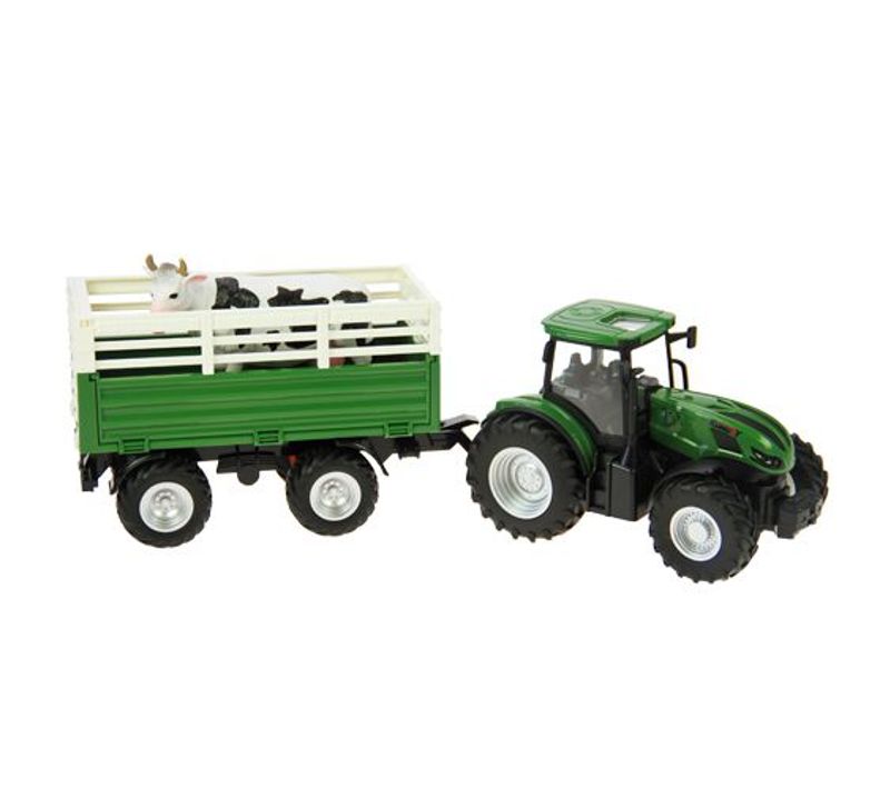 Tracteur 1:24 Coque Acier Avec Remorque Et Vache