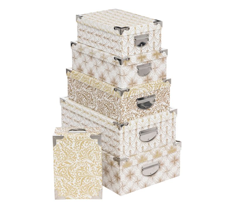 Lot De 6 Boîtes Pour Cadeaux De Noël - Blanc Et Doré