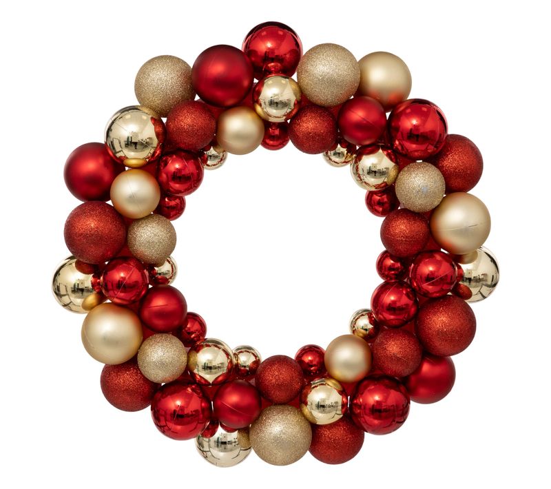 Couronne Boule De Noël - Diam 35 Cm - Rouge Et Or