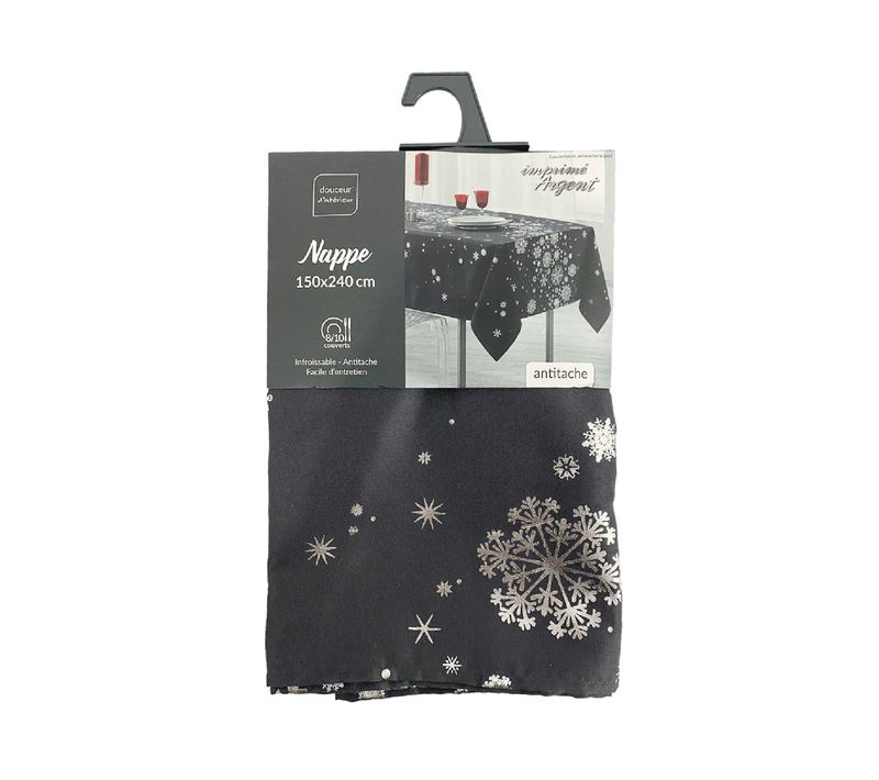 Nappe Rectangulaire Antitache Et Infroissable Imprimé Flocons - L. 150 X L. 240 Cm - Anthracite Et