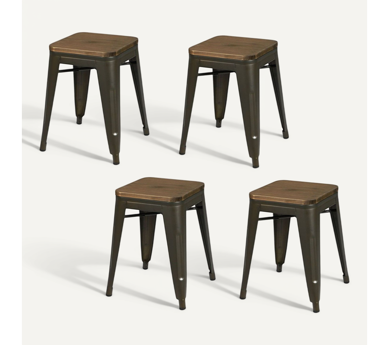Lot De 4 Tabourets Vintage Liv H46 Cm - Gris Industriel