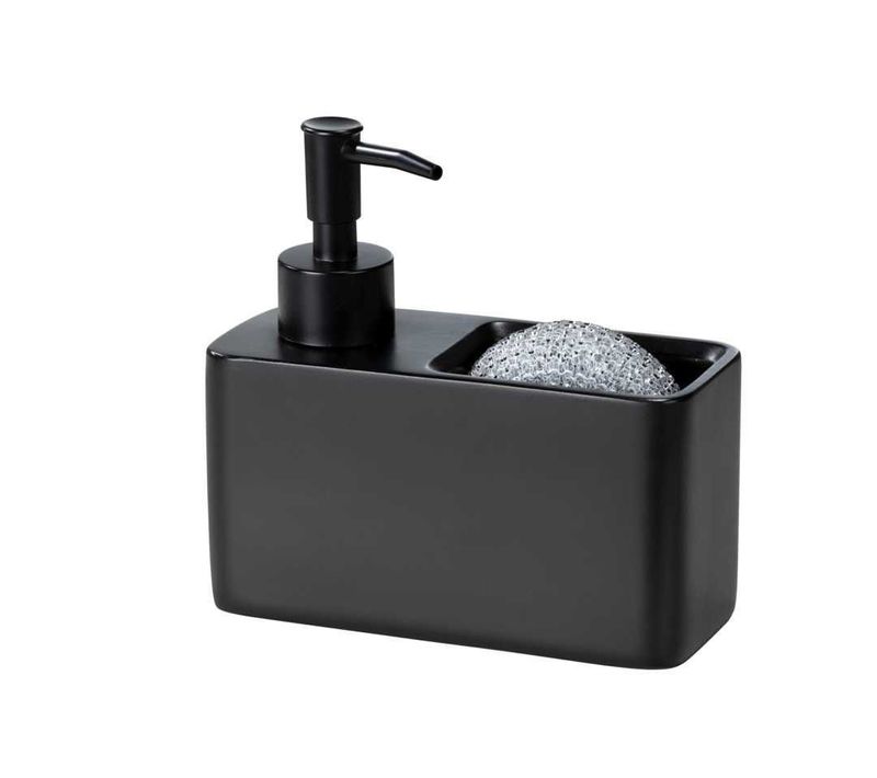 Distributeur De Savon Avec Porte Éponge - Noir