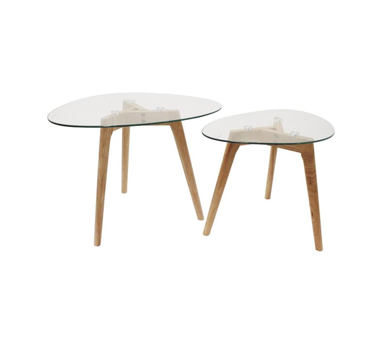 Lot De 2 Tables Gigognes Galet En Verre Et Bois - Transparent