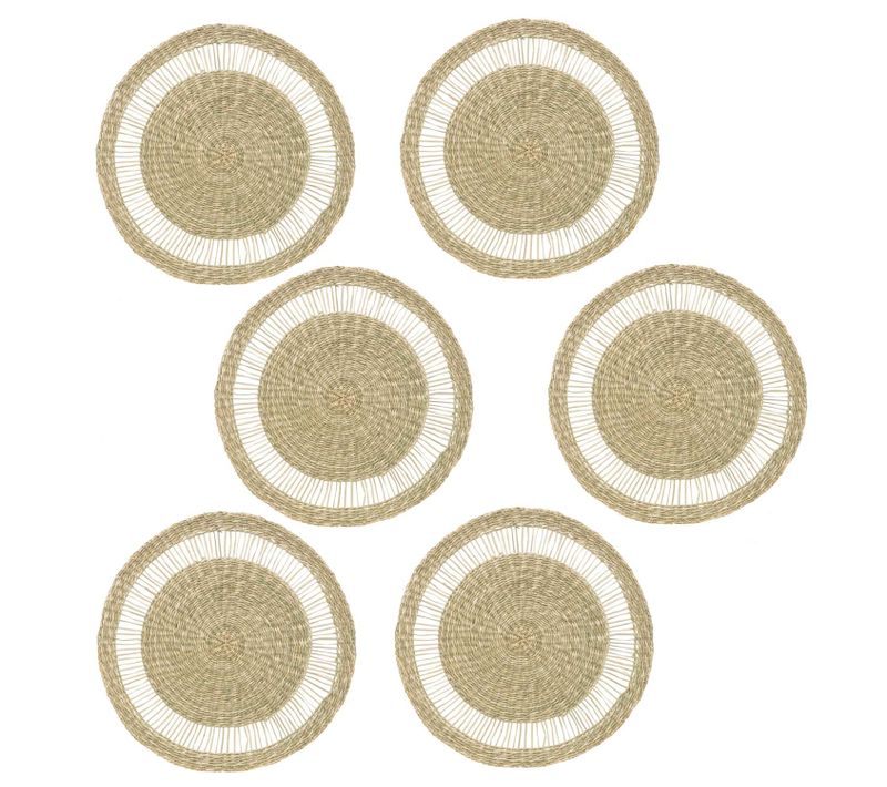 Lot De 6 Sets De Table Rond En Roseau Tressé - Diam 38 Cm - Beige