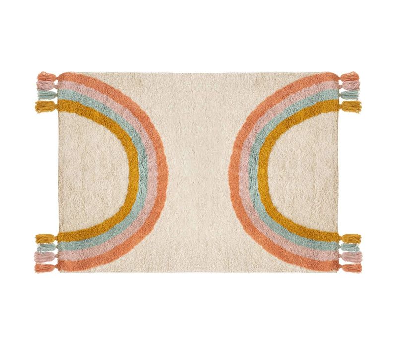 Tapis Enfant Rectangulaire à Pompons Arc En Ciel - 100 X 150 Cm - Multicolore