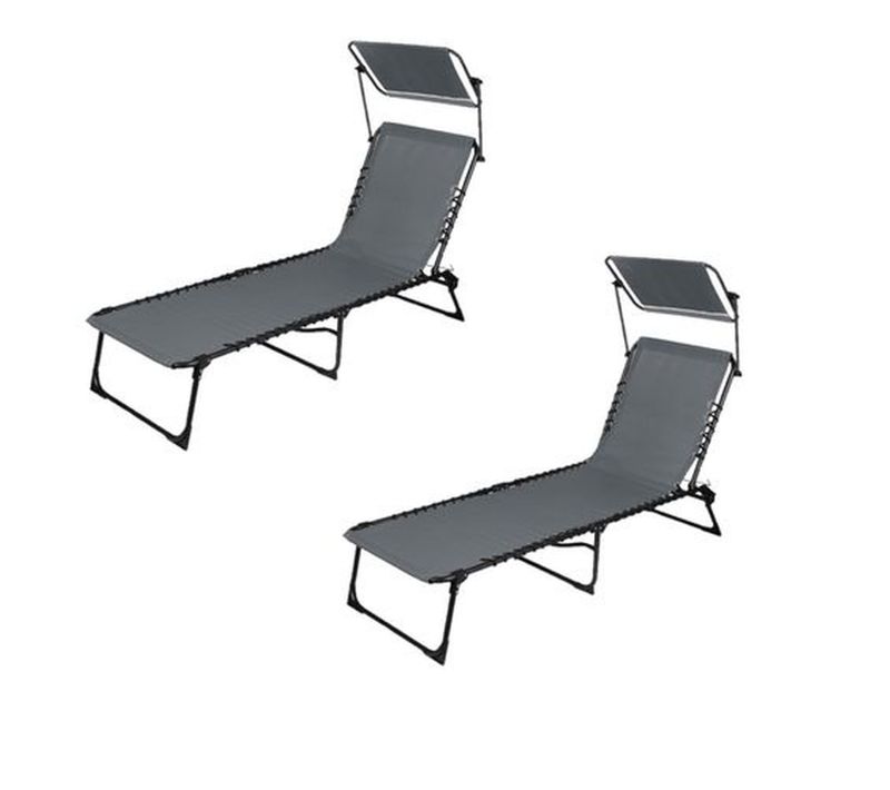 Lot De 2 Bains De Soleil Avec Parasol Et Coussin - Gris Anthracite