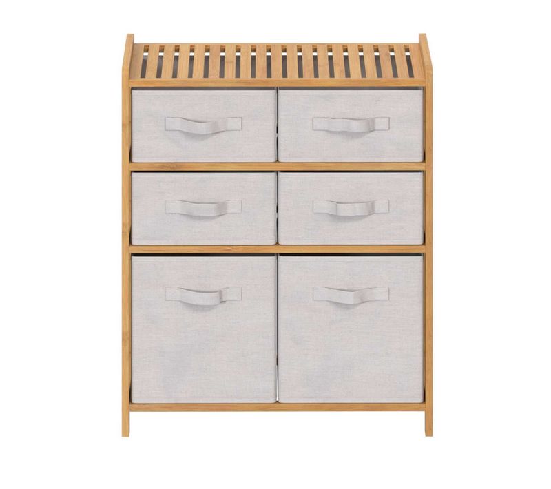 Meuble étagère Double 6 Paniers - Banc Et Marron