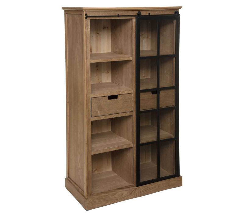 Bibliothèque Lazare Avec Porte Vitrée Coulissante - Marron