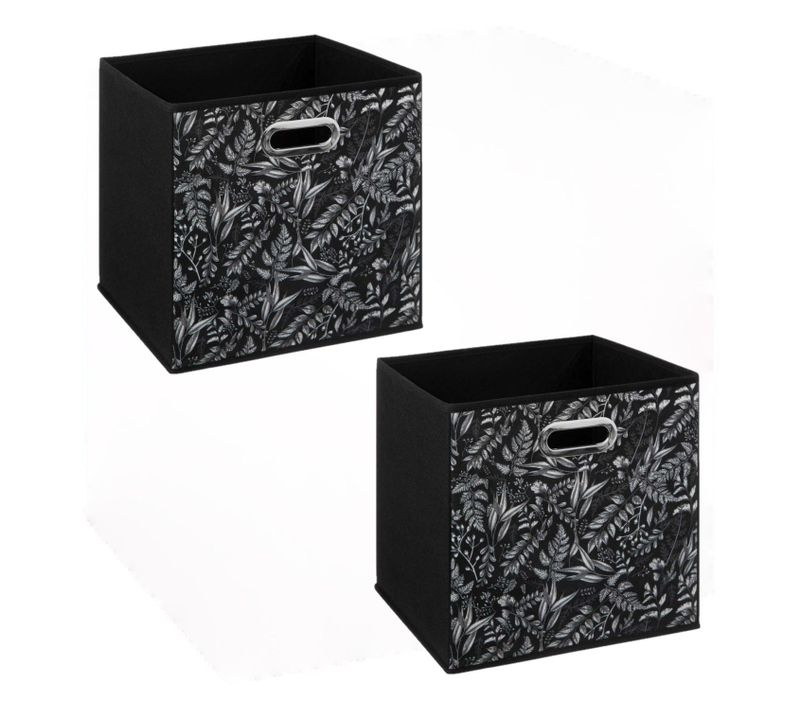 Lot De 2 Boites De Rangement En Tissu Botanical - 31x31x31cm - Noir