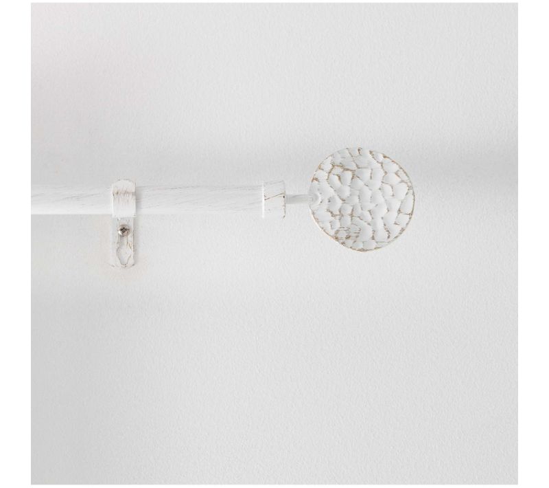 Kit De Tringle à Rideaux Extensible Disque Martelé - L120 /l210 Cm - Patine Blanc