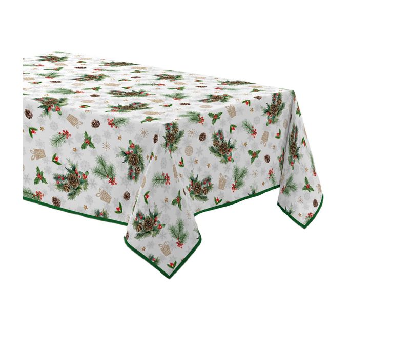 Nappe Rectangulaire Antitache Et Infroissable Flore D'hiver - 150 X 240 Cm - Blanc Et Vert