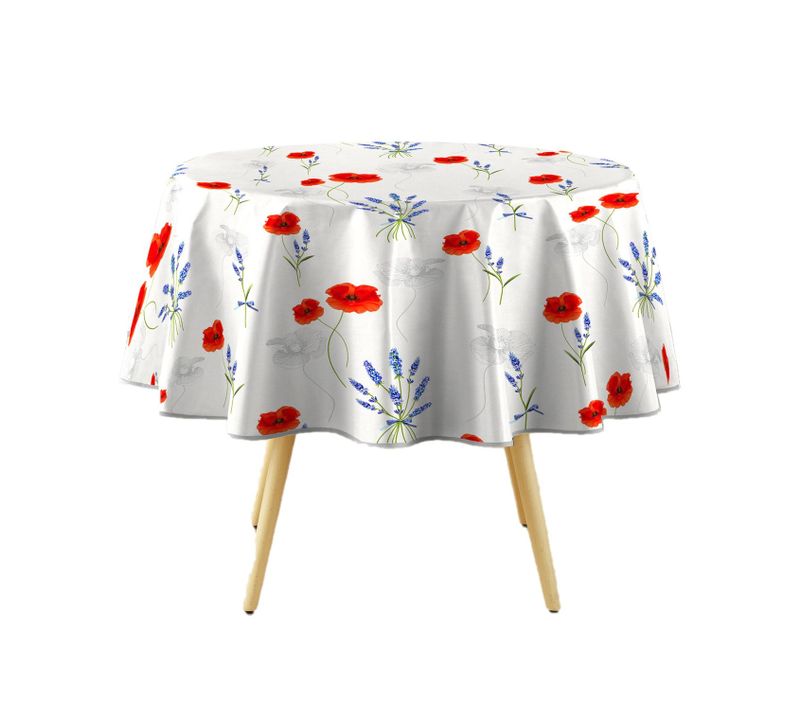 Nappe Ronde Arles - Diam. 160 Cm - Gris Et Rouge