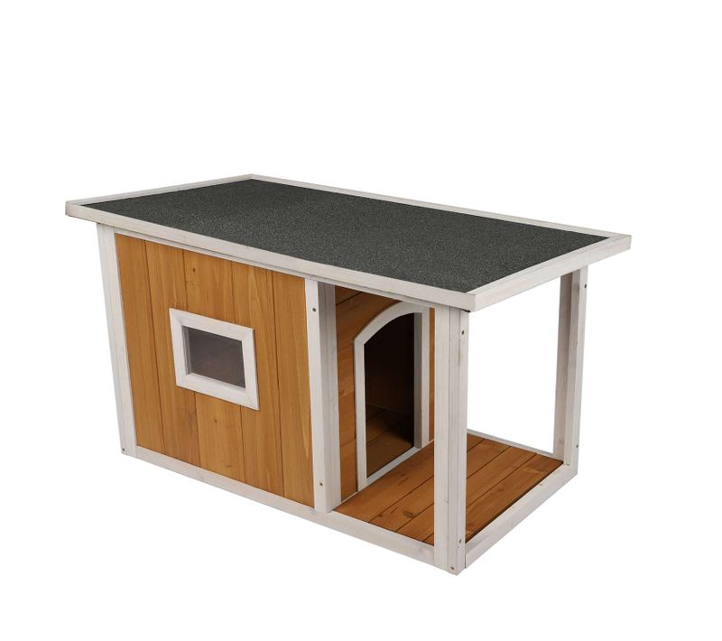 Niche Pour Chien Lucky Avec Patio Et Fenêtre En Bois Naturel