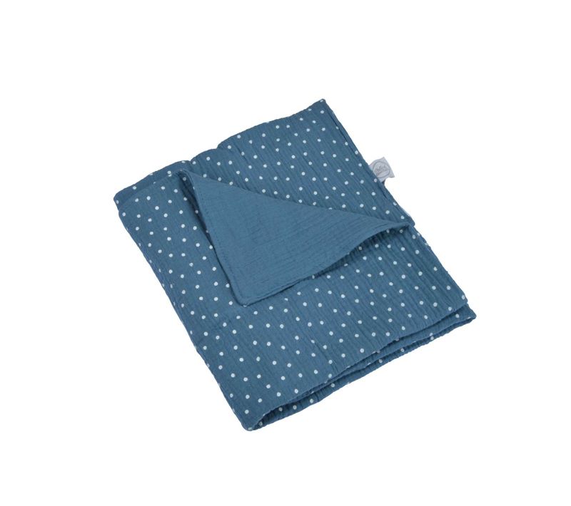 Couverture En Gaze De Coton Imprimée Pois - Bleu Foncé
