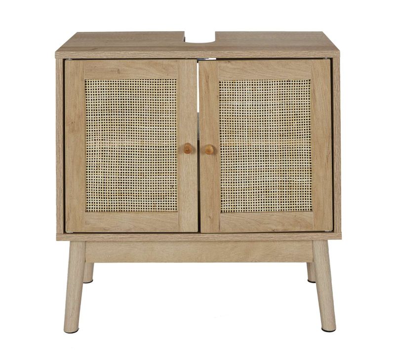 Meuble Sous Vasque 2 Portes Bali En Cannage - Marron