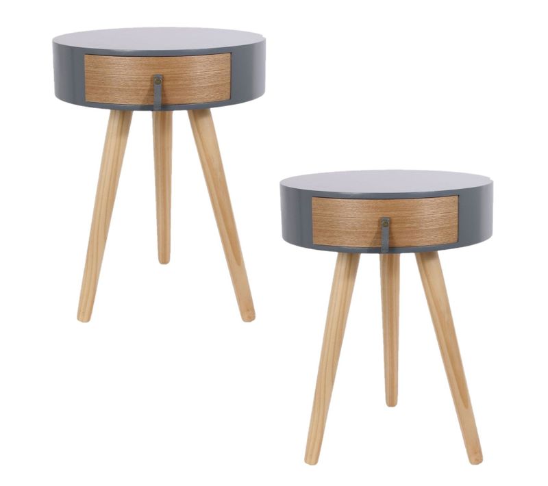 Lot De 2 Tables De Chevet Scandinaves Nora - Diam. 35 X H. 45 Cm - Gris