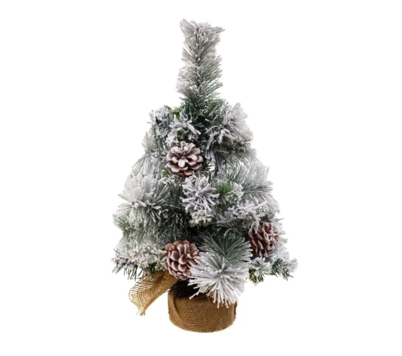 Sapin De Noël Artificiel Floqué Minnesota - H. 50 Cm - Blanc Et Vert