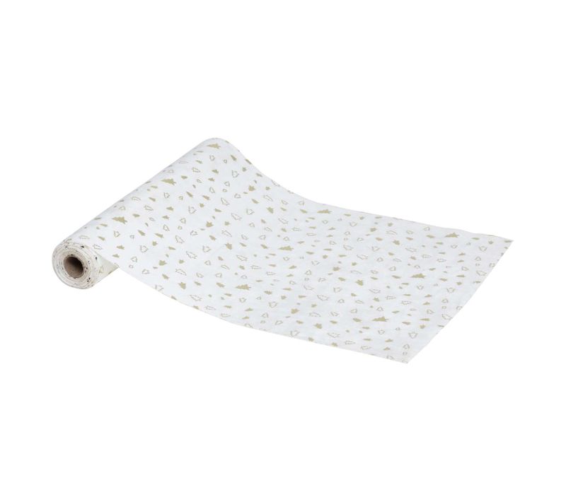 Chemin De Table De Noël Sapin Effet Velours - Blanc Et Doré