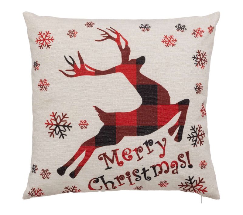 Coussin De Noël Renne - 40 X 40 Cm - Beige Et Rouge