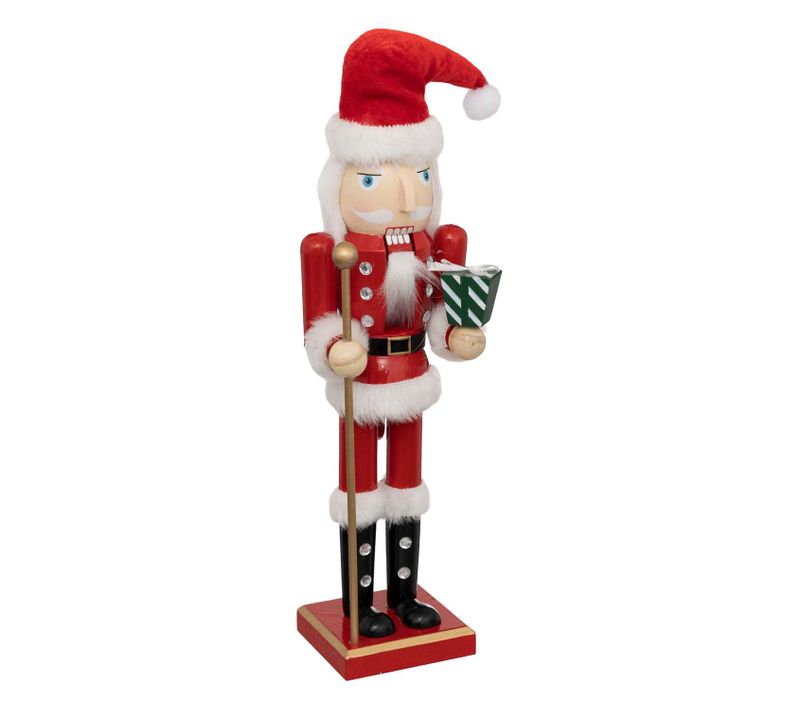 Casse Noisette De Noël En Bois - H. 38 Cm - Rouge Et Blanc